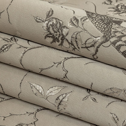 Drapery Jacquard - Oyster Perched Peacocks on Branches - British Imported Folded