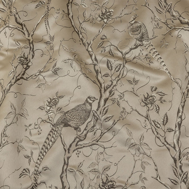Drapery Jacquard - Oyster Perched Peacocks on Branches - British Imported