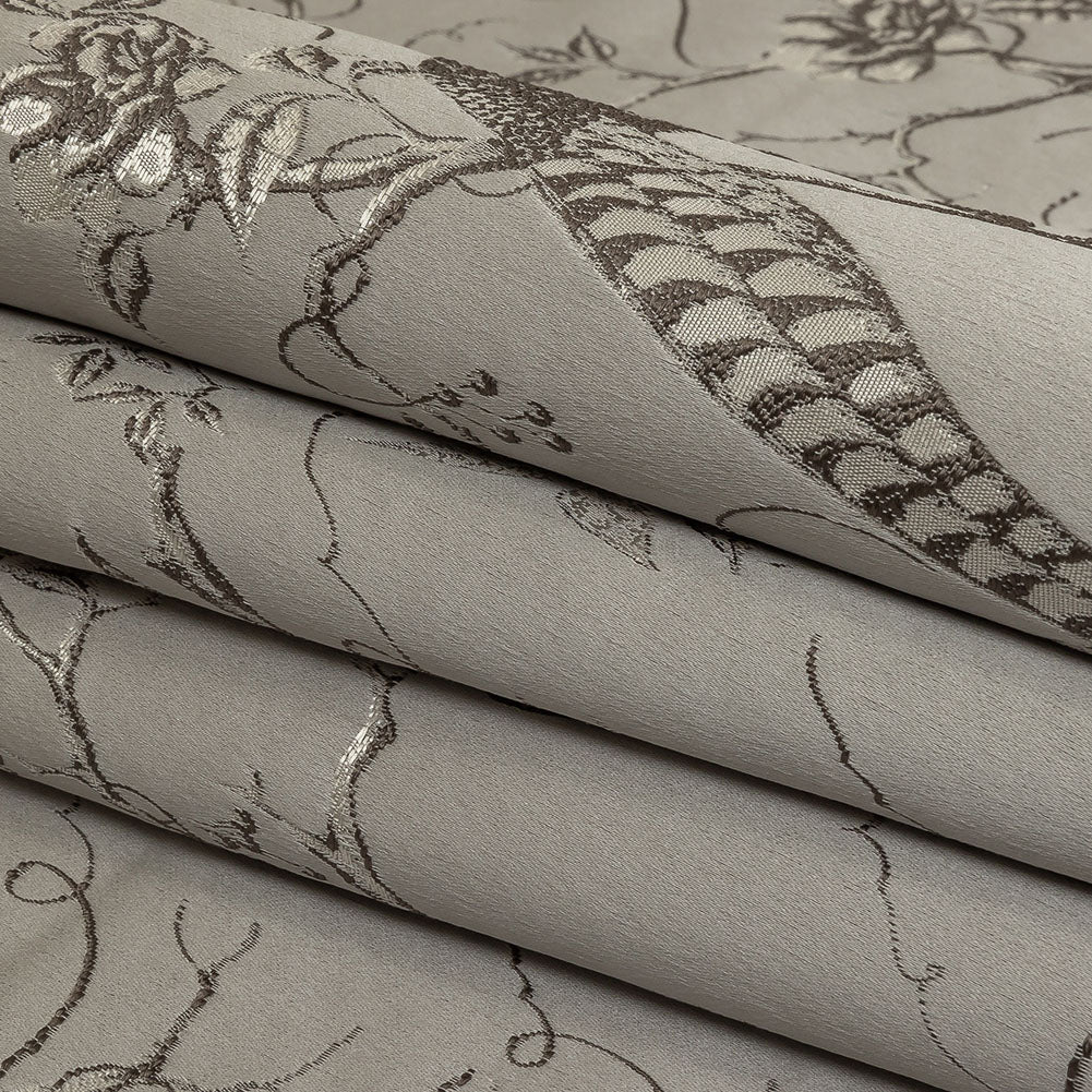 Drapery Jacquard - Silver Perched Peacocks on Branches - British Imported Folded