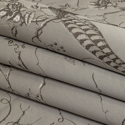 Drapery Jacquard - Silver Perched Peacocks on Branches - British Imported Folded