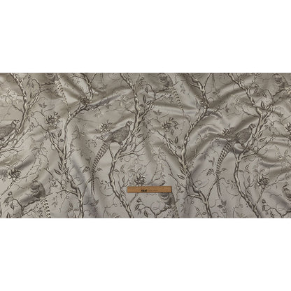 Drapery Jacquard - Silver Perched Peacocks on Branches - British Imported Full