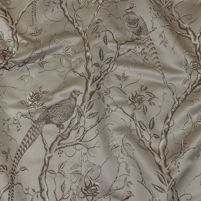 Drapery Jacquard - Silver Perched Peacocks on Branches - British Imported
