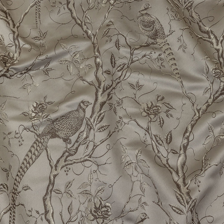 template--25130090922057__main-Drapery Jacquard - Silver Perched Peacocks on Branches - British Imported
