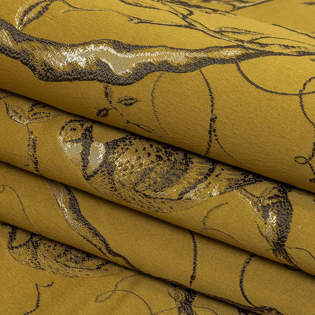 Drapery Jacquard - Zest Perched Peacocks on Branches - British Imported Folded