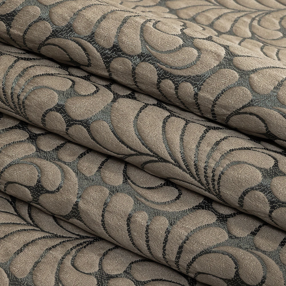Satin-Faced Jacquard - Denim Fern Leaves - British Imported Folded