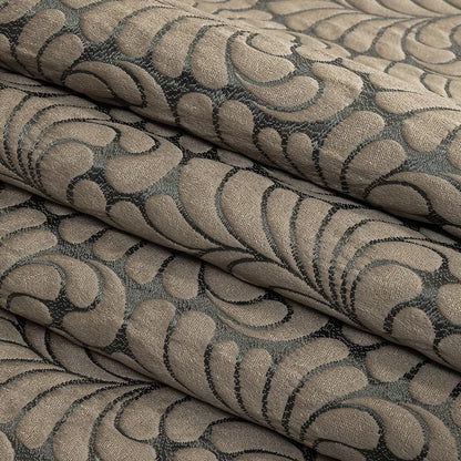 Satin-Faced Jacquard - Denim Fern Leaves - British Imported Folded