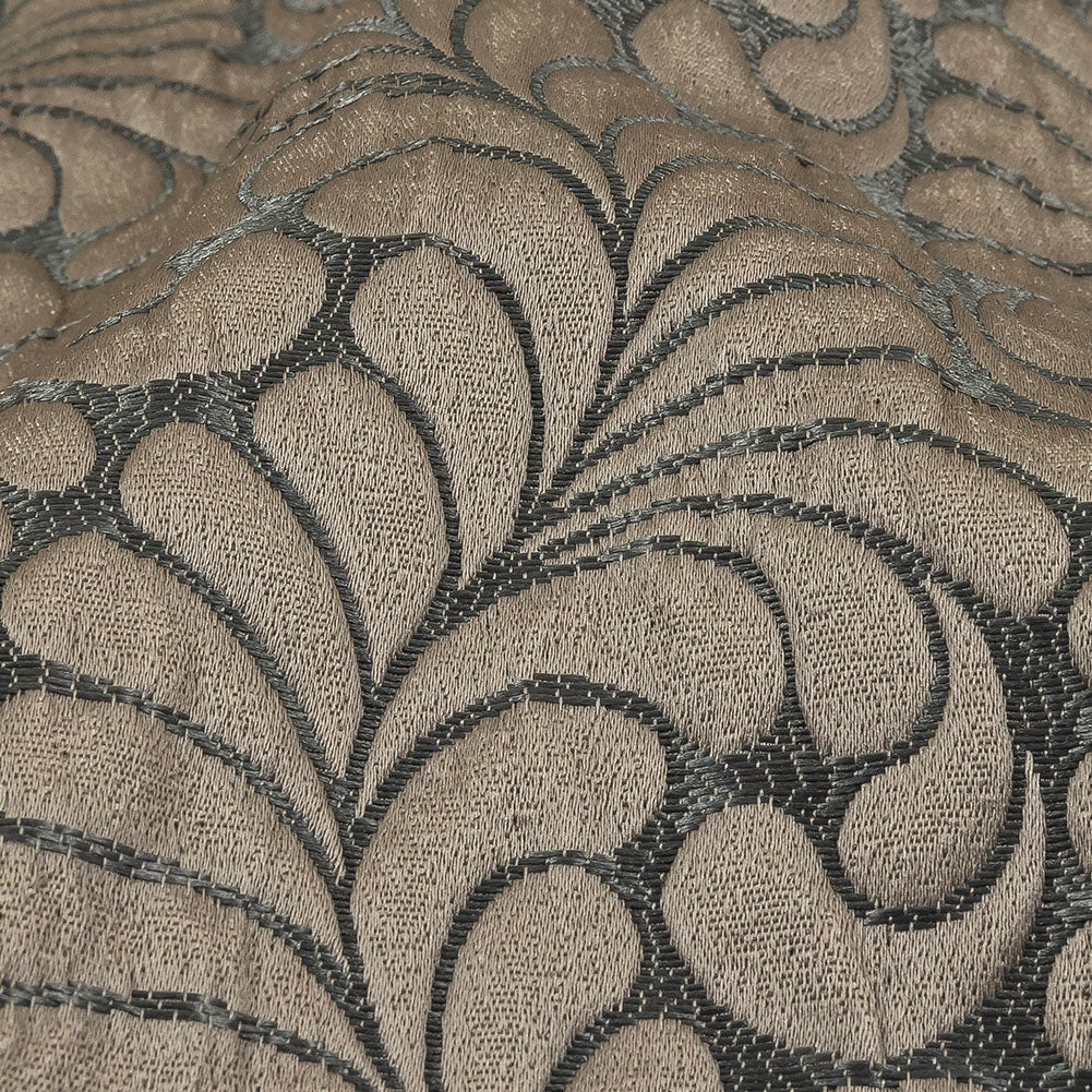 Satin-Faced Jacquard - Denim Fern Leaves - British Imported Detail