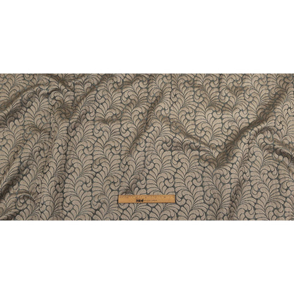 Satin-Faced Jacquard - Denim Fern Leaves - British Imported Full