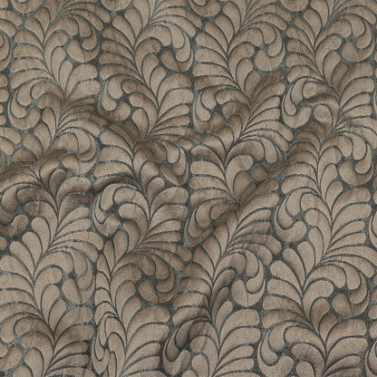 Satin-Faced Jacquard - Denim Fern Leaves - British Imported