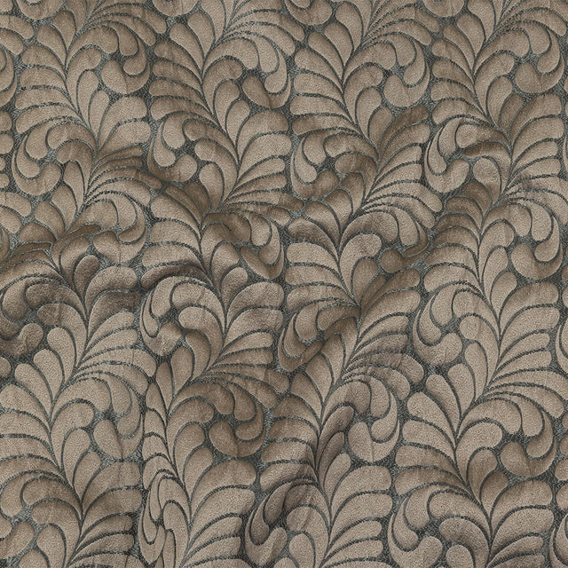 Satin-Faced Jacquard - Denim Fern Leaves - British Imported