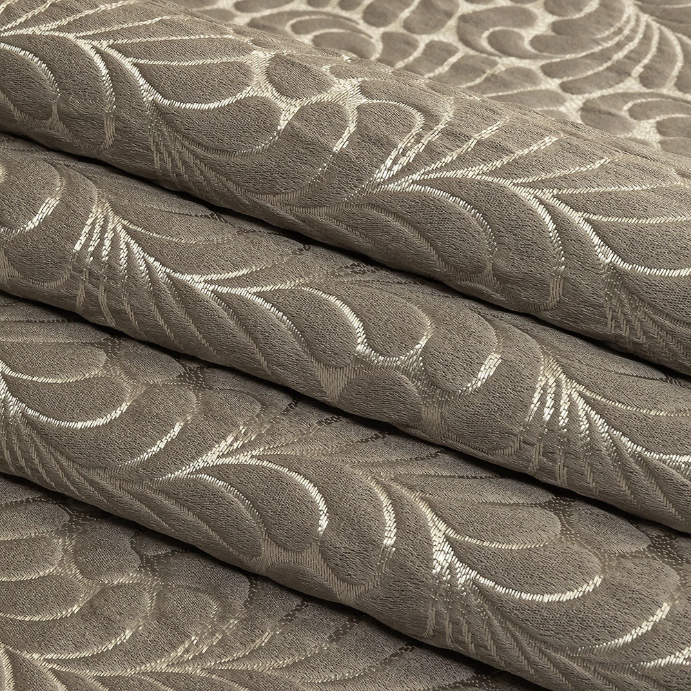 Satin-Faced Jacquard - Slate Fern Leaves - British Imported Folded