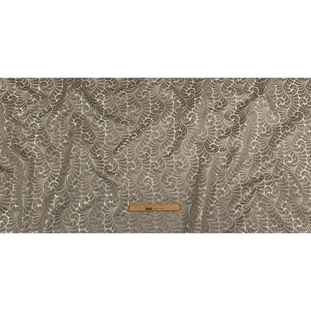 Satin-Faced Jacquard - Slate Fern Leaves - British Imported Full