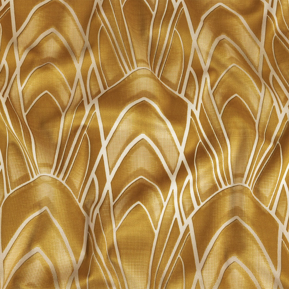 Printed Microvelvet - Ochre Labyrinth of Arches - British Imported