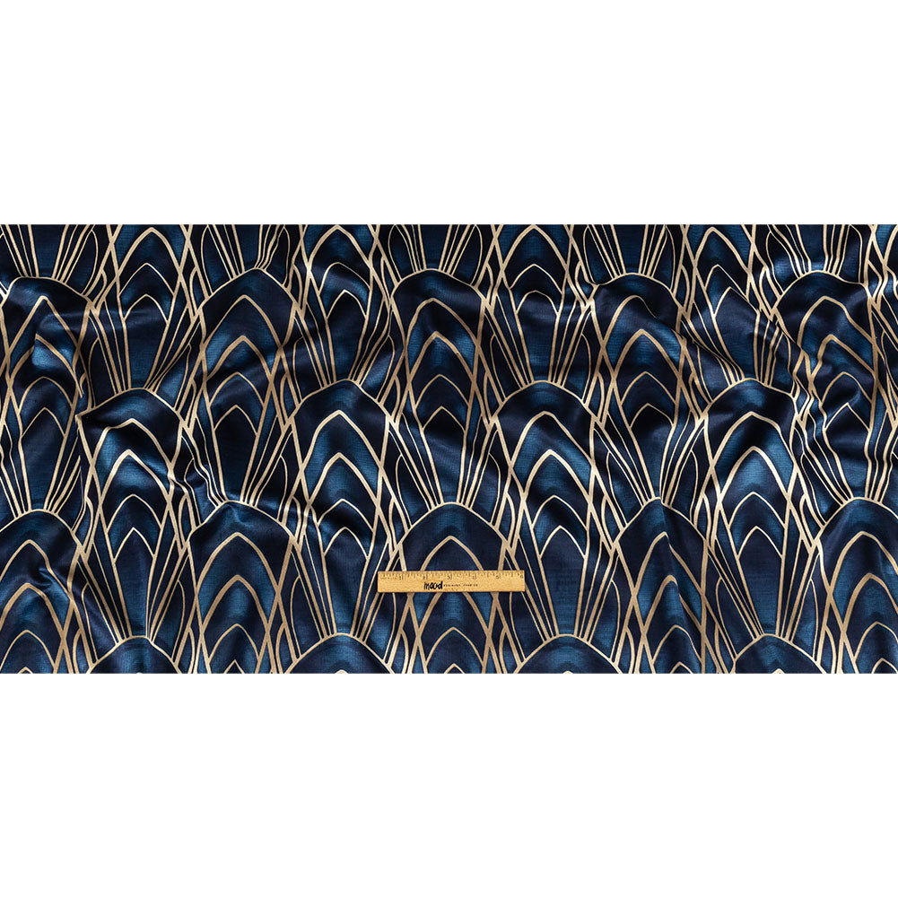 Printed Microvelvet - Sapphire Labyrinth of Arches - British Imported Full