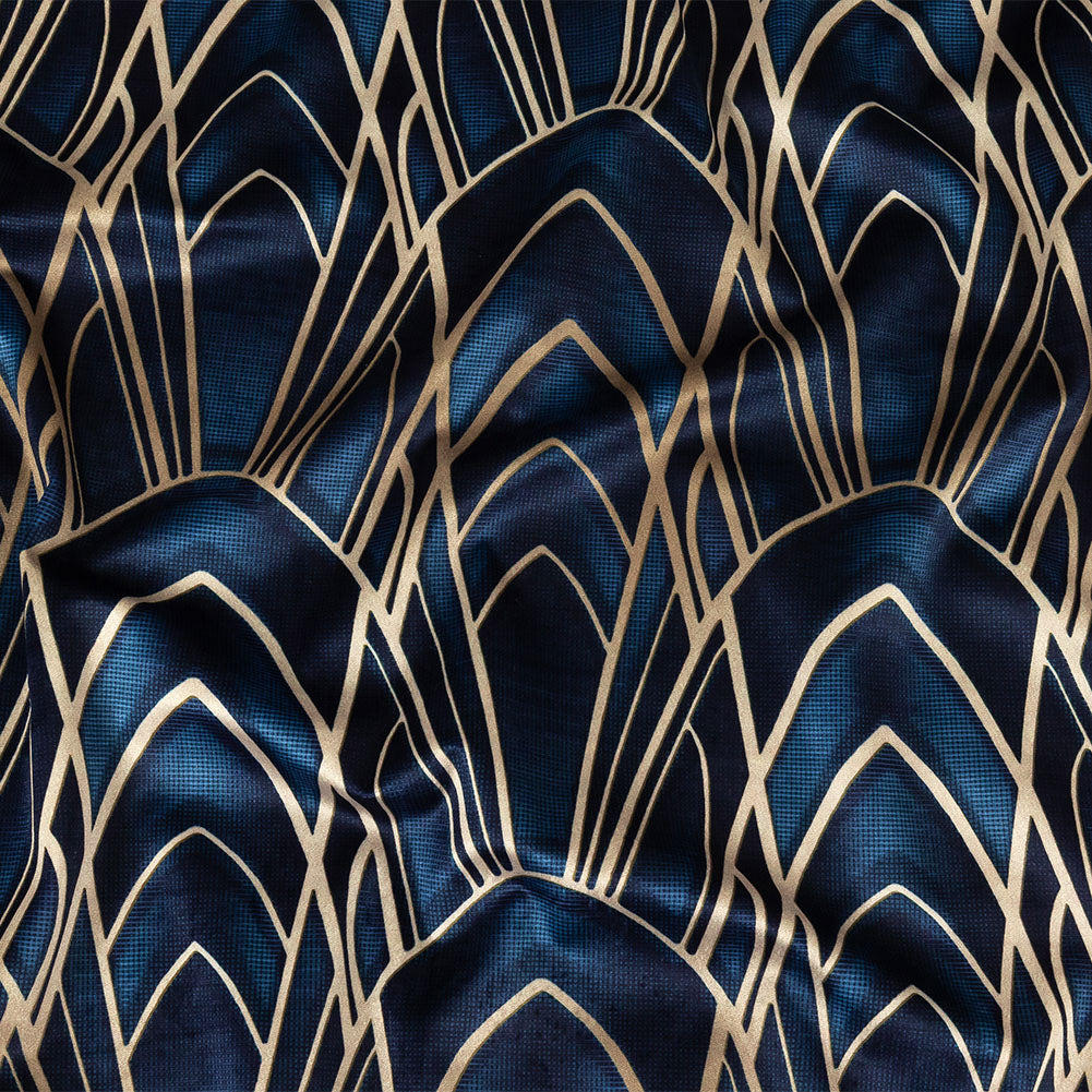 Printed Microvelvet - Sapphire Labyrinth of Arches - British Imported