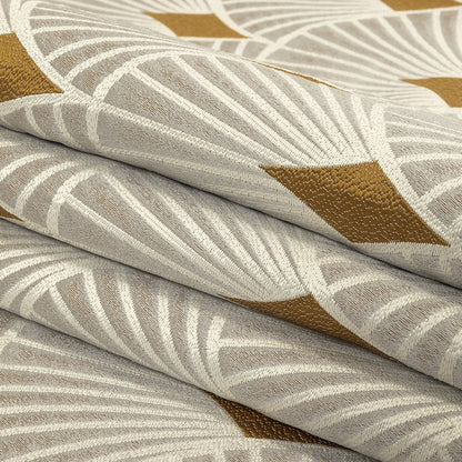 Drapery Jacquard - Ochre Maze of Fans - British Imported Folded