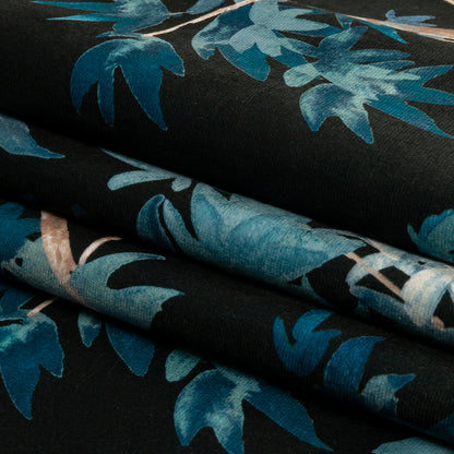 Polyester Microvelvet Print - Midnight Watercolor Tropical Branches - British Imported Folded
