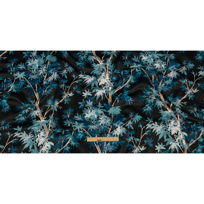 Polyester Microvelvet Print - Midnight Watercolor Tropical Branches - British Imported Full
