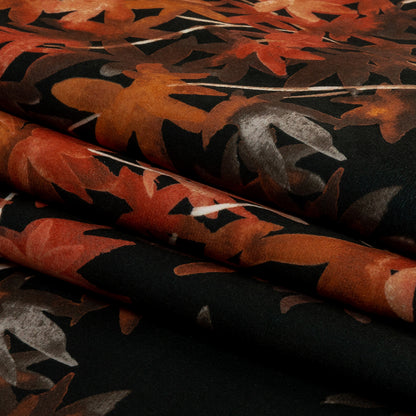 Polyester Microvelvet Print - rust Watercolor Tropical Branches - British Imported Folded