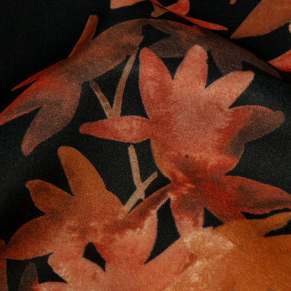 Polyester Microvelvet Print - rust Watercolor Tropical Branches - British Imported Detail