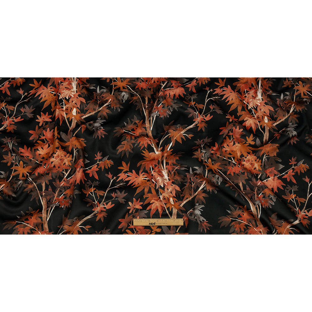 Polyester Microvelvet Print - rust Watercolor Tropical Branches - British Imported Full