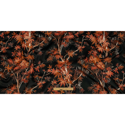Polyester Microvelvet Print - rust Watercolor Tropical Branches - British Imported Full