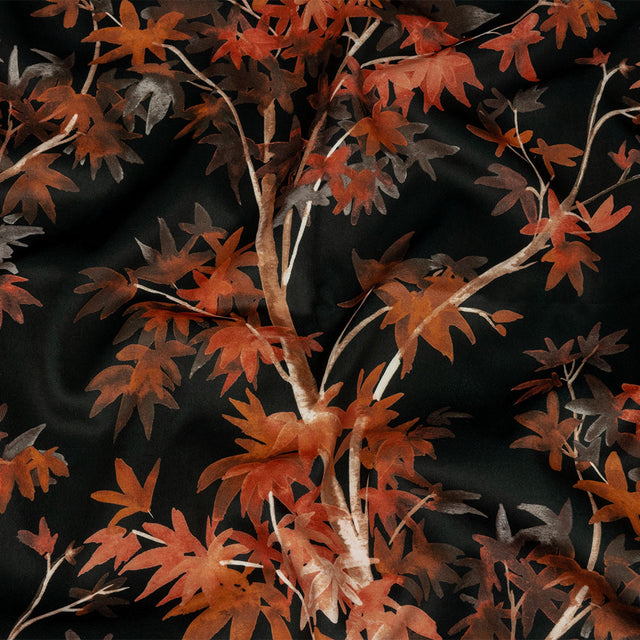 Polyester Microvelvet Print - rust Watercolor Tropical Branches - British Imported