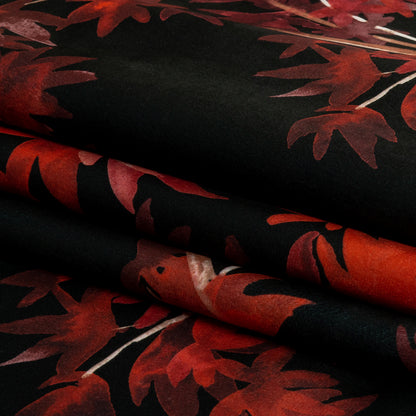 Polyester Microvelvet Print - Scarlet Watercolor Tropical Branches - British Imported Folded