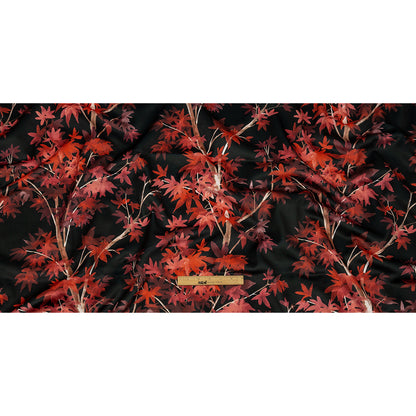 Polyester Microvelvet Print - Scarlet Watercolor Tropical Branches - British Imported Full
