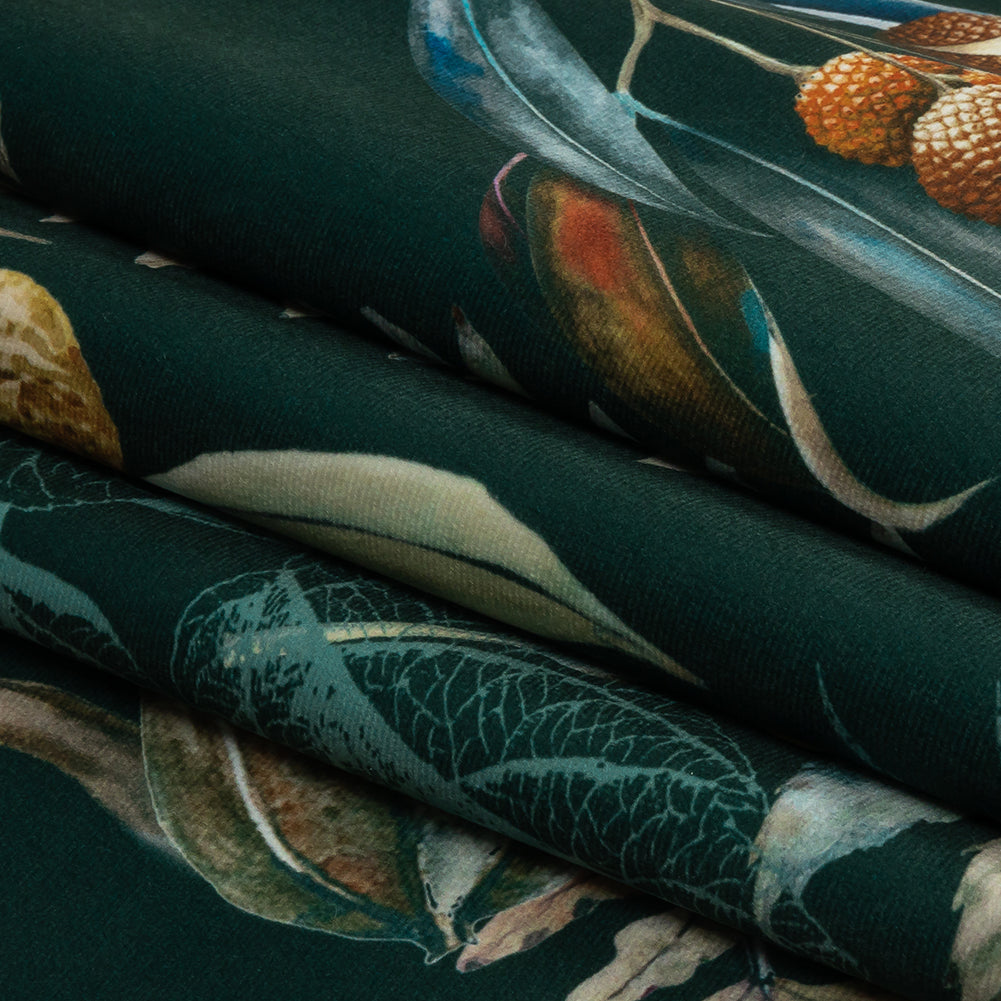 Polyester Knit Microvelvet - Forest Floral - British Imported Folded
