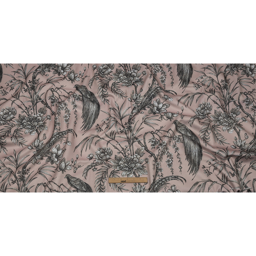 Polyester Microvelvet Print - Blush Birds Perched in Paradise Florals - British Imported Full