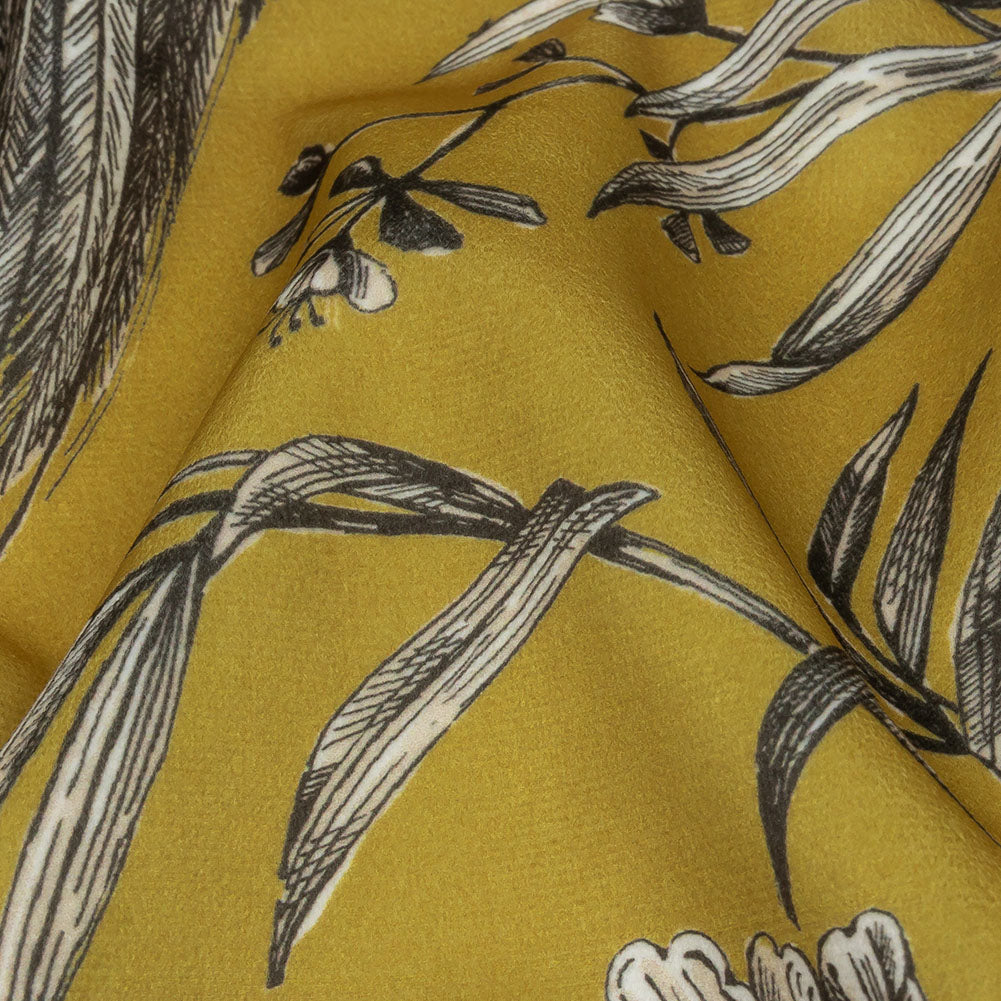 Polyester Microvelvet Print - Citrus Birds Perched in Paradise Florals - British Imported Detail