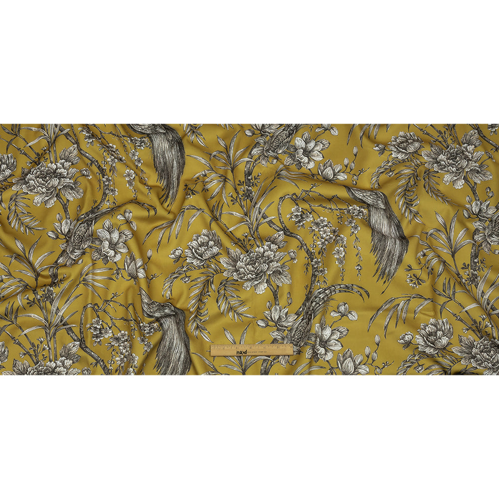 Polyester Microvelvet Print - Citrus Birds Perched in Paradise Florals - British Imported Full