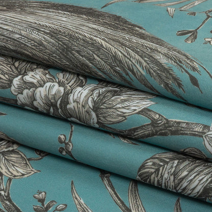 Polyester Microvelvet Print - Sky Birds Perched in Paradise Florals - British Imported Folded