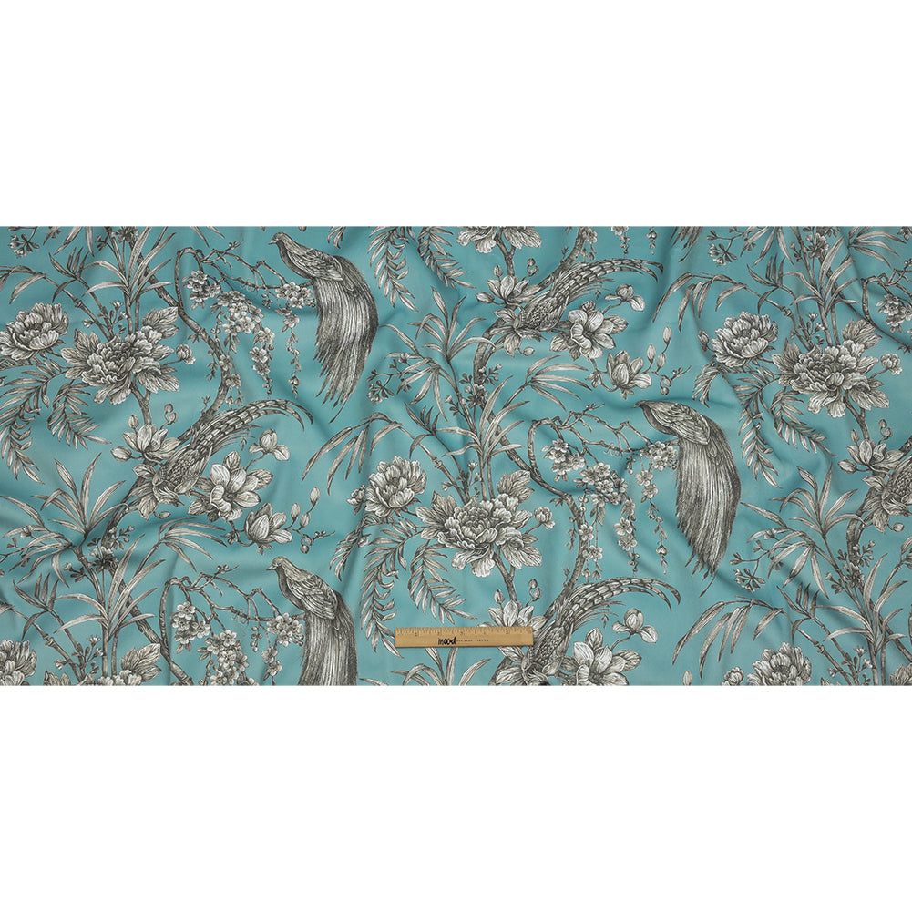 Polyester Microvelvet Print - Sky Birds Perched in Paradise Florals - British Imported Full