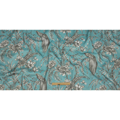 Polyester Microvelvet Print - Sky Birds Perched in Paradise Florals - British Imported Full