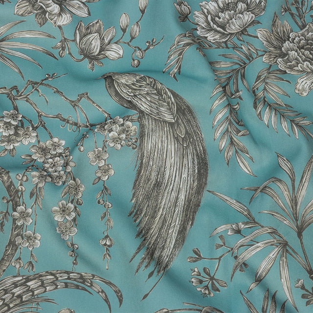 Polyester Microvelvet Print - Sky Birds Perched in Paradise Florals - British Imported