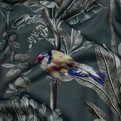 Polyester Microvelvet Print - Slate Tropical Birds and Butterflies - British Imported