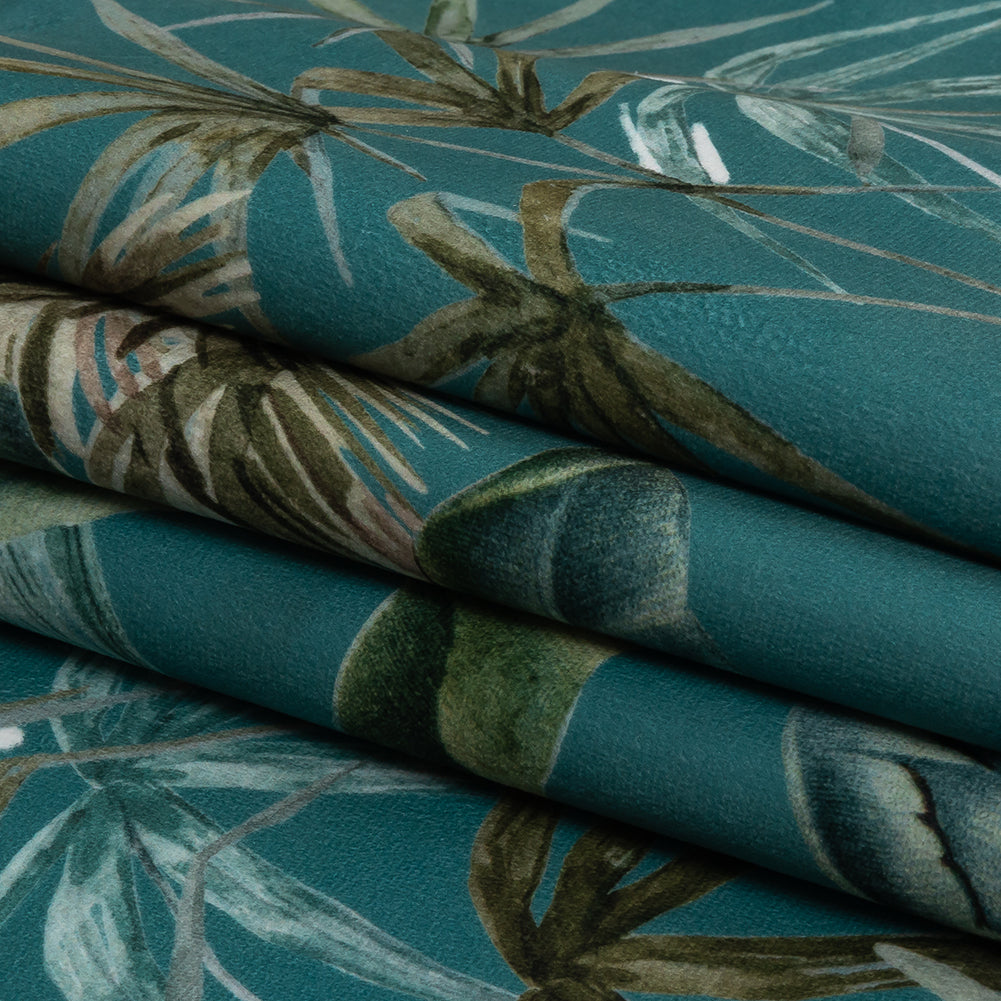 Polyester Microvelvet Print - Teal Tropical Birds and Butterflies - British Imported Folded