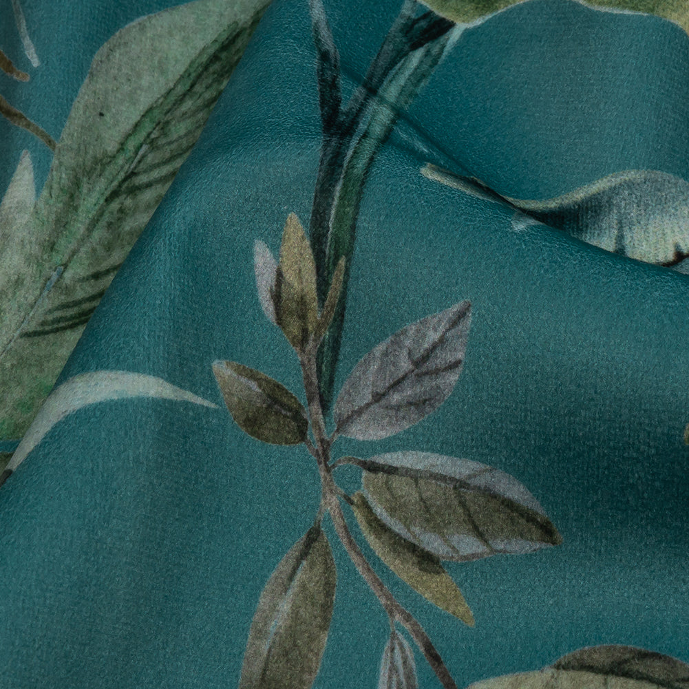 Polyester Microvelvet Print - Teal Tropical Birds and Butterflies - British Imported Detail