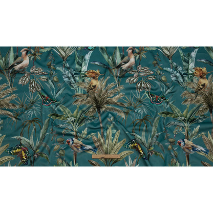 Polyester Microvelvet Print - Teal Tropical Birds and Butterflies - British Imported Full