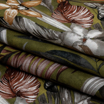 Polyester Microvelvet Print - Olive Tropical Florals - British Imported Folded