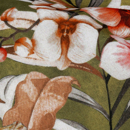 Polyester Microvelvet Print - Olive Tropical Florals - British Imported Detail