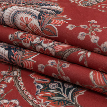 Polyester Microvelvet Print - Crimson Jacobean Floral - British Imported Folded