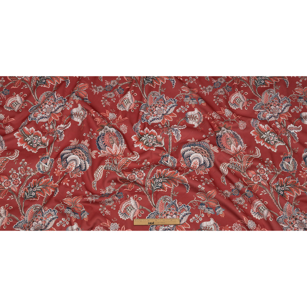 Polyester Microvelvet Print - Crimson Jacobean Floral - British Imported Full