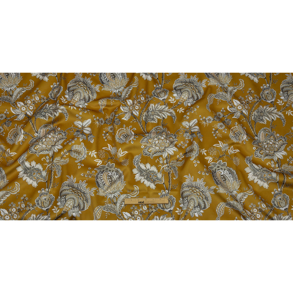 Polyester Microvelvet Print - Ochre Jacobean Floral - British Imported Full