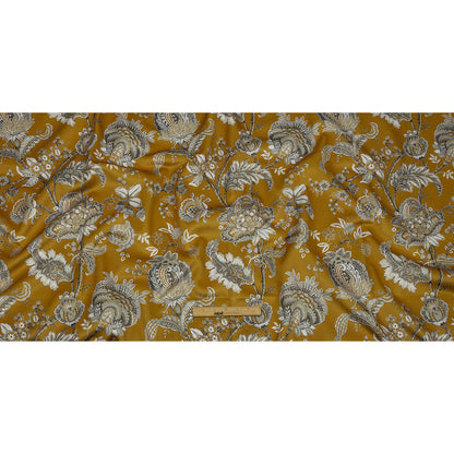 Polyester Microvelvet Print - Ochre Jacobean Floral - British Imported Full
