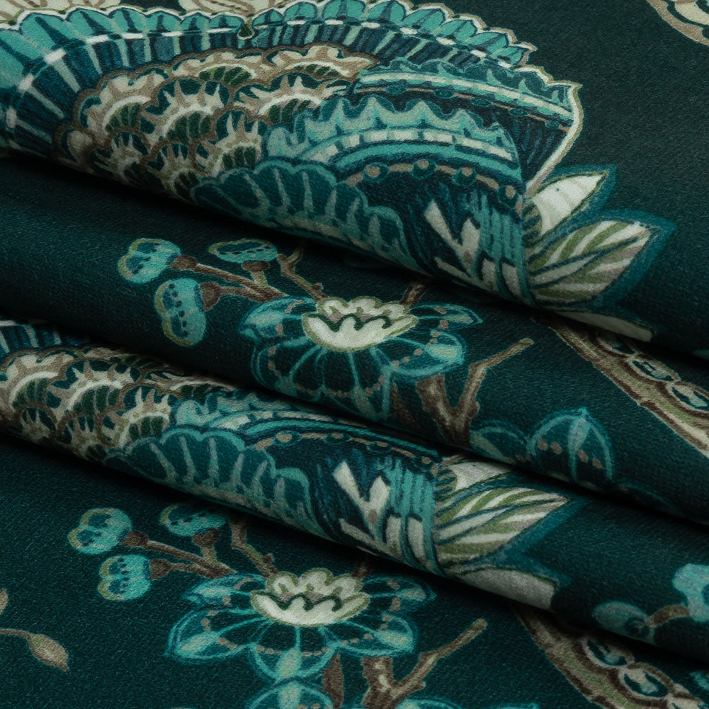 Polyester Microvelvet Print - River Jacobean Floral - British Imported Folded