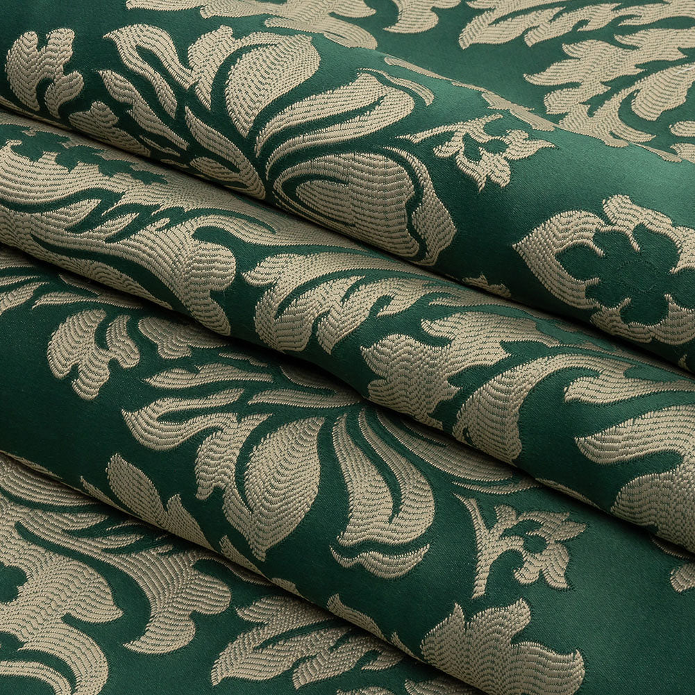 Drapery Jacquard - Emerald Leafy Damask - British Imported Folded