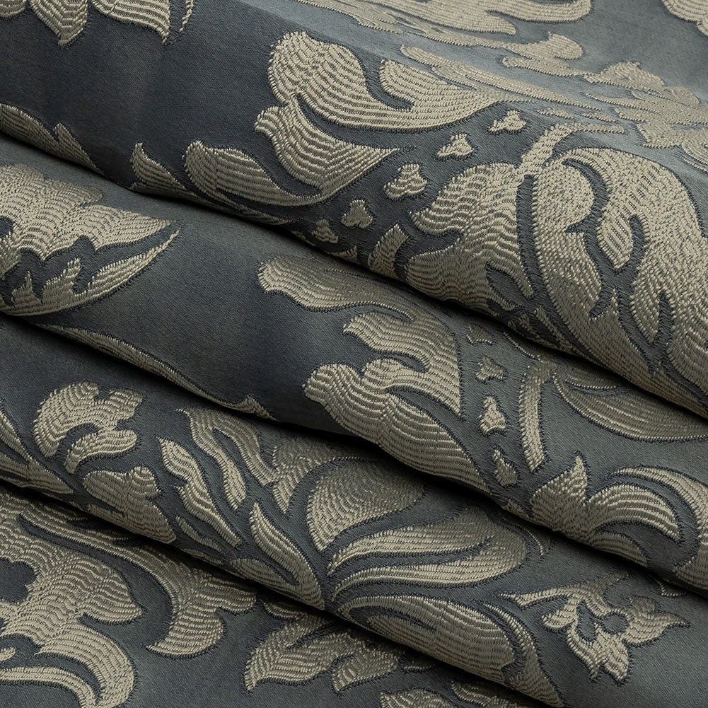 Drapery Jacquard - Graphite Leafy Damask - British Imported Folded